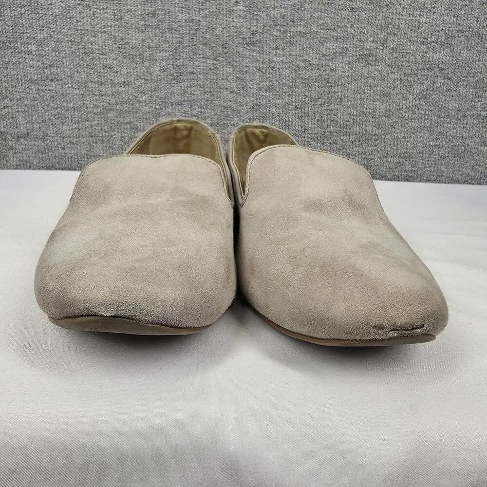 BIRDIES WOMEN'S BEIGE SUEDE LEATHER SLIP-ON FLATS – SIZE 7 – QUILTED INSOLE